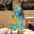 thumbnail image 3 of Blue Green Floral Vibrant Summer Print Sleeveless Dress Loose Women's Dress Dresses Luxury Evening Dresses, 3 of 9