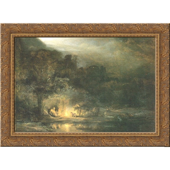 Rest on the Flight to Egypt 24x20 Gold Ornate Wood Framed Canvas Art by Rembrandt