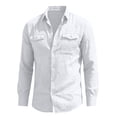 thumbnail image 5 of Vetsdori Pocket Tops for Men Outdoor Linen Button Down Long Sleeve Casual Summer Cotton Stylish Plain Collar Mens Shirts, 5 of 8