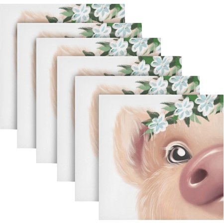 

BESTKITTY Cute Pig in Floral Wreath Hello Spring Cloth Napkins Set of 6 Reusable Table Dinner Napkins 20 by 20 Inches for Family Dinners Cocktail Parties Weddings Hotel Restaurant