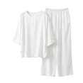 thumbnail image 2 of BaoFuBaoMei Rayon Pajamas for Women 2 Piece Plus Size Crew Neck Short Sleeve Top and Pants Sleepwear Solid Relaxed Fit Comfy Lounge Set, 2 of 5
