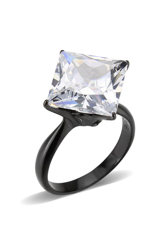 TK3736 IP Black Stainless Steel Ring with AAA Grade CZ in Clear