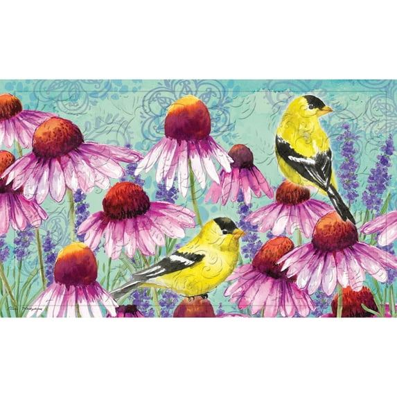 Bright Flowers and Finches Embossed Floor Mat