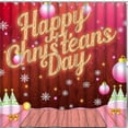 thumbnail image 1 of Rideau de Douche de Noël Festif Rouge et Blanc avec Design en Planches de Bois - "Happy Noël Day" en Script Doré, 1 of 5