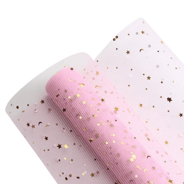 Zhuge Brillo dorado intenso, gasa de luna estrellada, bolsa de flores, floristería, materiales florales, duraderos y no se rompen fácilmente, decoración de luna estrellada (rosa)