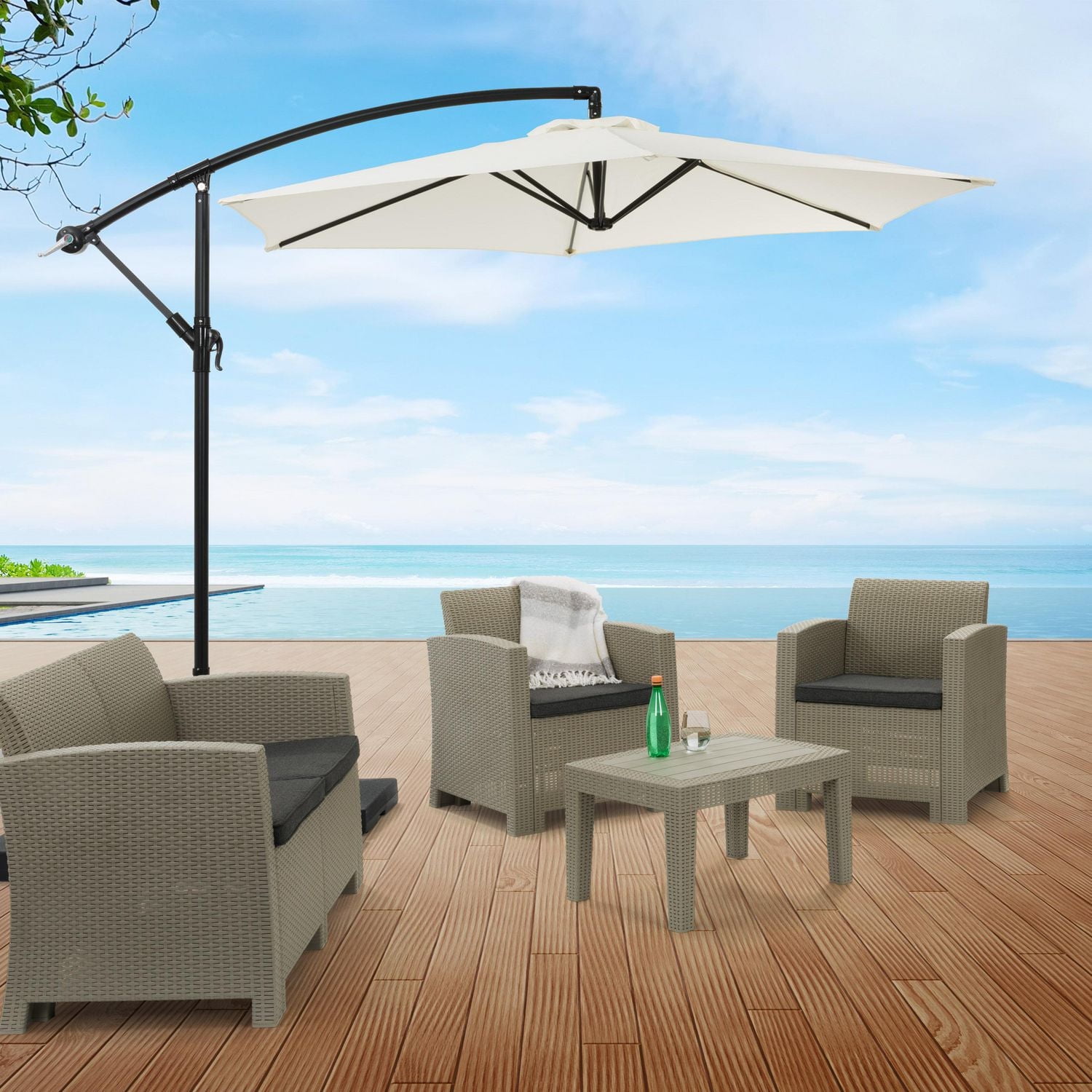 Parasol de terrasse inclinable en porte-à-faux CorLiving Persist de 2,7 m avec cadre en acier thermolaqué