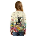 thumbnail image 2 of Xixirimido Black Cat Butterfly Colorful Daisy Printed Girls Long Sleeve Shirts Casual Crew Neck Tunic Tops Basic Tunic Blouses Fashion 3D Graphic Tees, Size 5-6, 2 of 7