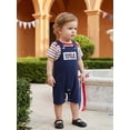 thumbnail image 4 of Loicainy Baby Toddler Boy Girl 4th of July Overalls Outfit 3 6 12 18 Months Patriotic Short Sleeve Striped Romper with Flag Embroidery Pants 2Pcs Clothes Set, 4 of 9