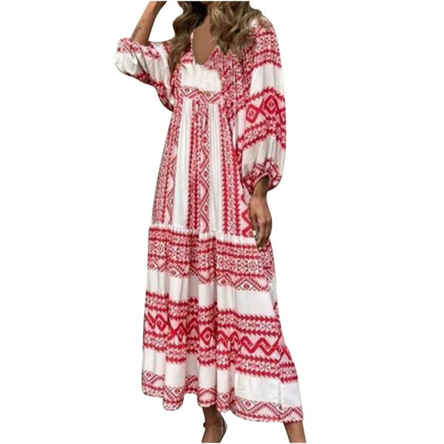 RKSTN Robes pour Femme Robe à Imprimé Floral à Manches Bouffantes Grande Taille Robe à Manches Courtes à Col en V Fluide Robe Maxi de Soirée
