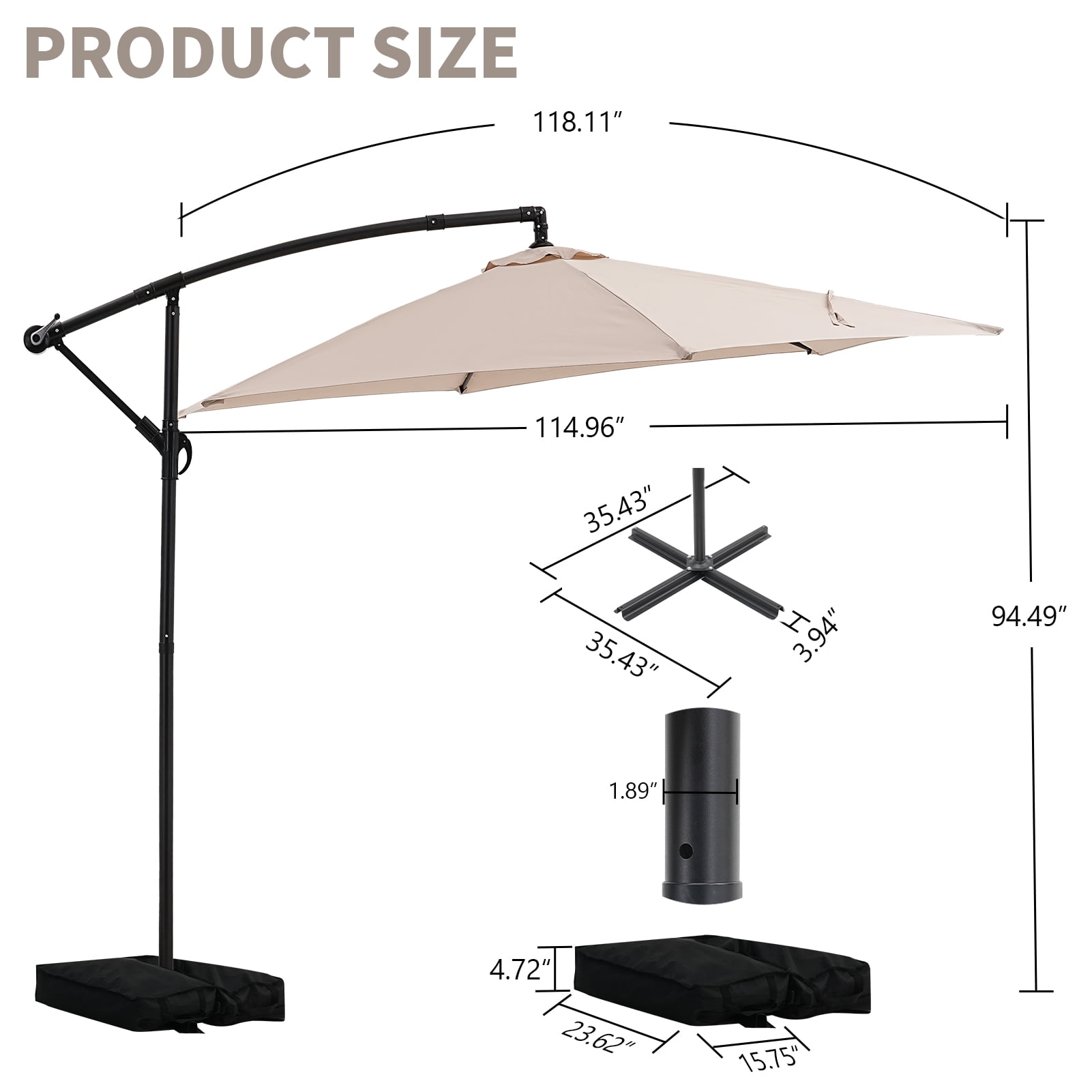 Autlaycil 10 ft Cantilever Offset Outdoor Patio Umbrella with Base Stand Rotate and Tilt - Beige