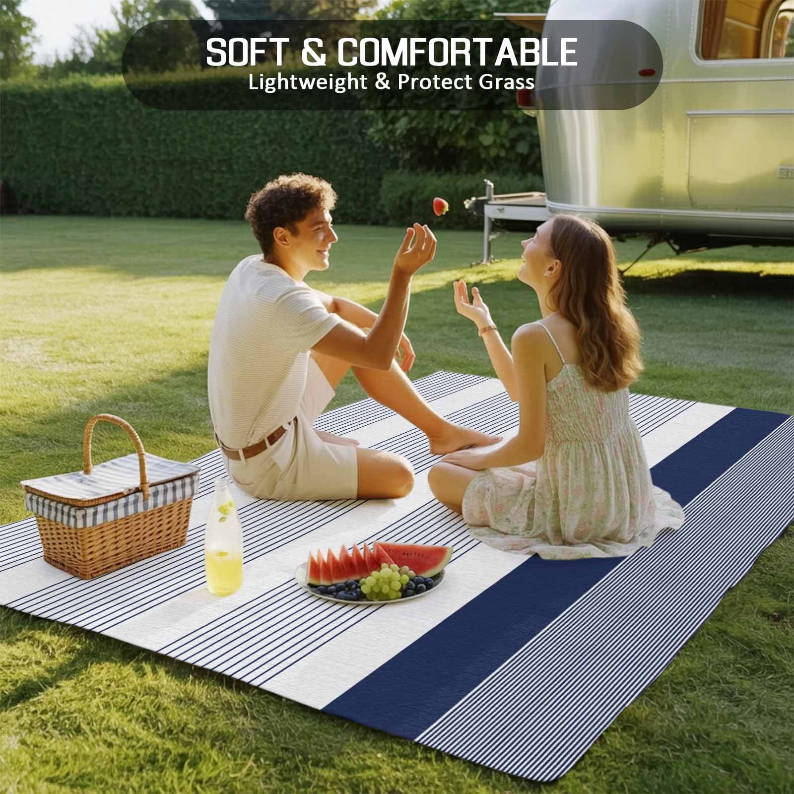 3' x 5' Outdoor Rug, Navy Blue Stripe Outdoor Washable Rug Large Floor Carpet, Modern Rustic Horizontal Blue Striped Non Shedding Area Rug for Outside Patio RV Porch Deck Balcony Camping Living Room