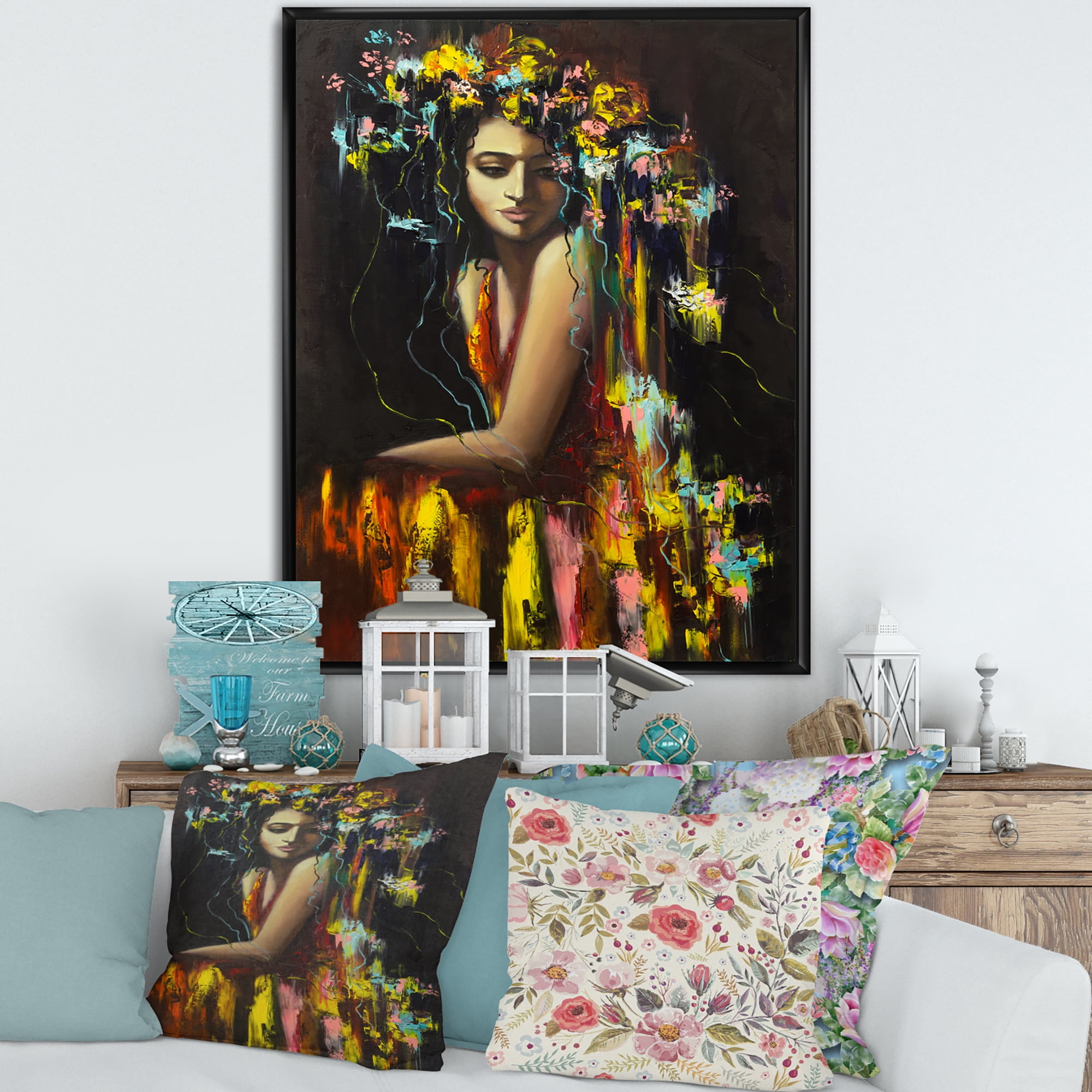 Designart 'Modern Portrait Of A Young Girl' Modern Framed Canvas Wall Art Print