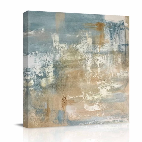 Canvas Wall Art, Blue Brown Framed Canvas Prints for Bathroom Desk, Vintage Modern Oil Painting Art Abstract Small Gallery Wrapped Wall Decor for Home Office, Gifts, 8"x8" Ship Next Day