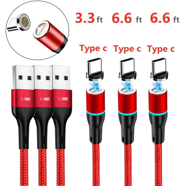Câble USB C magnétique LIMME, câble de charge magnétique, câble de chargeur  de téléphone magnétique, transmission de données de Charge rapide 3A à 360  ° 