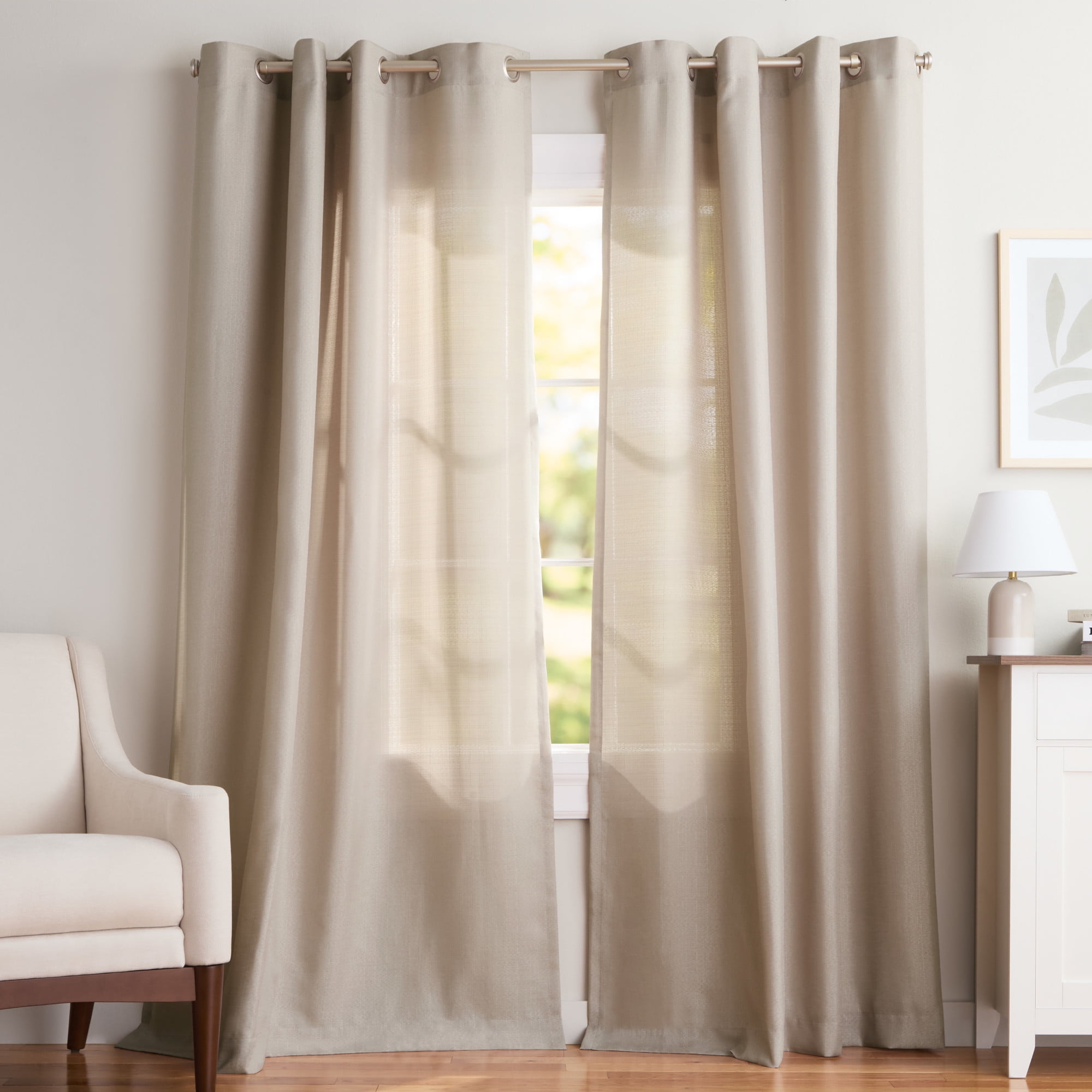 Exclusive Home Curtains Loha Linen Grommet Top Curtain Panel Pair, 54x84, Beige