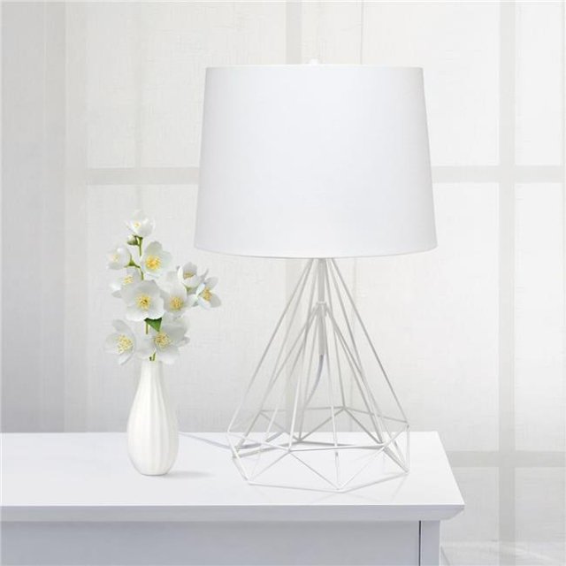 All the Rages LHT-5024-WH Lalia Home Geometric Matte Wired Table Lamp with Fabric Shade, White