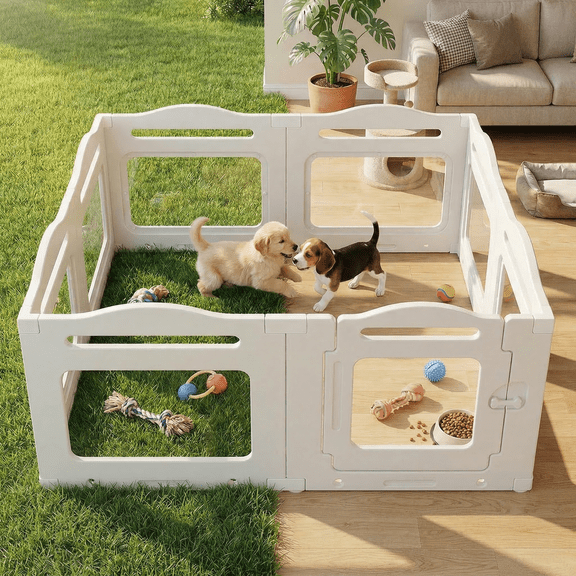 Pirecart Dog Playpen, Clear Acrylic Puppys Fences with Secure Locking Door, Freely Disassembled and Combined Whelping Cage (23.6" H, 8PCS) for Medium Pets, Puppies & Cats, Indoor, Outdoor
