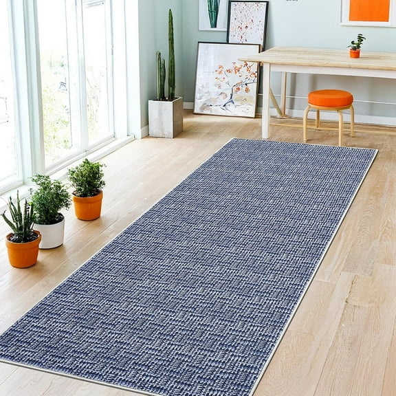 Washable Runner Rug 2x6 Rug Runners for Hallways Non Slip Entryway Rug Modern Farmhouse Kitchen Runner Rug Neutral Accent Rug Low Pile Floor Carpet for Bedroom Laundry Bathroom Foyer Blue