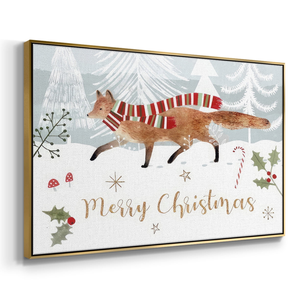 Woodland Christmas Collection A - Framed Gallery Wrapped Holiday Canvas - 27 x 41 - Gold Frame