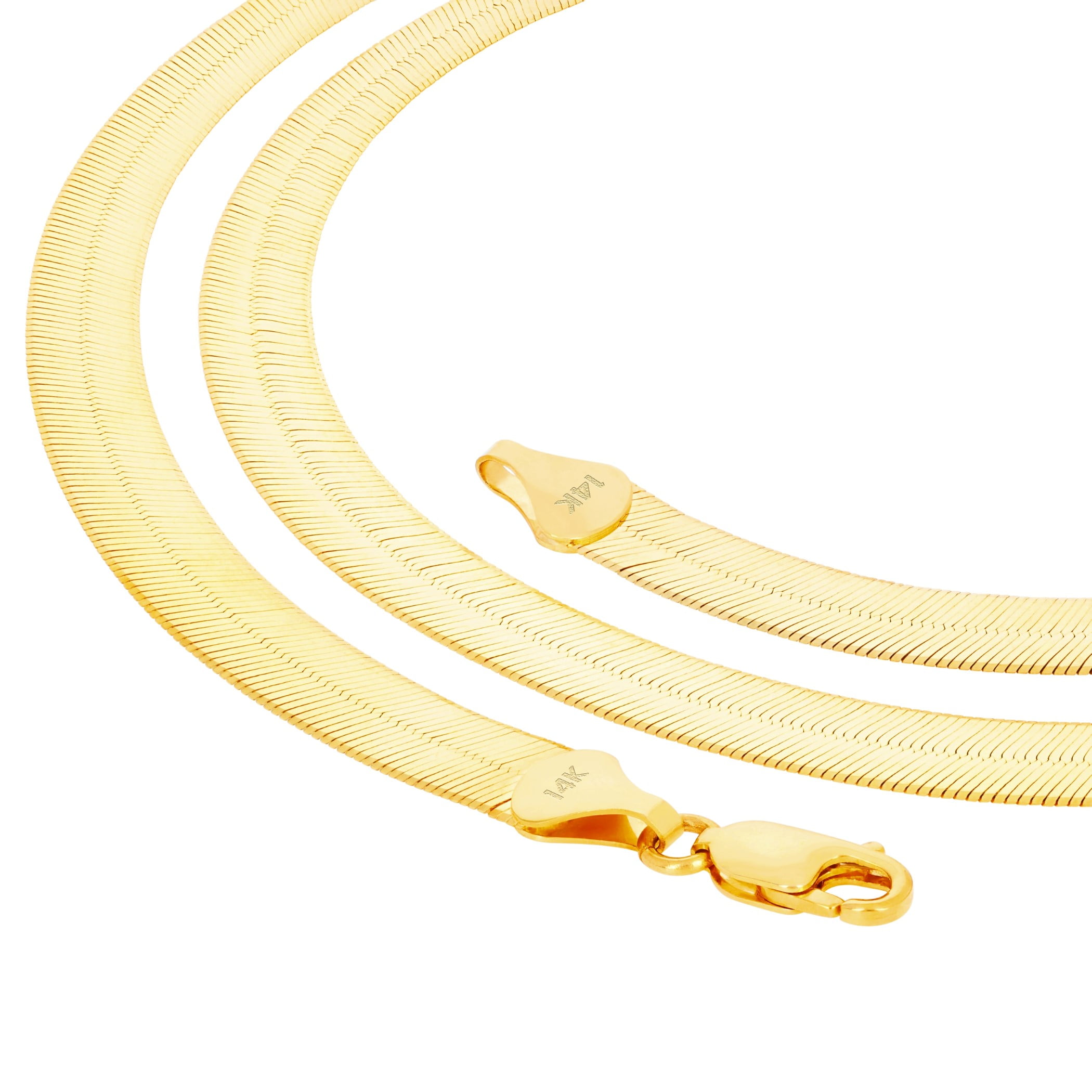 Nuragold 14k Real Yellow Gold Solid Herringbone Flexible 4mm Chain Necklace (14"-24") Italian Jewelry for Men & Women