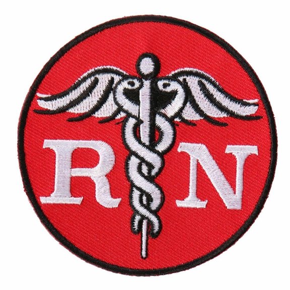 RN Circle Symbol, Embroidered Iron-on/Saw-on, Applique Rayon Patch - 3" x 3", Multicolor