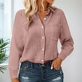 thumbnail image 2 of YDFCWXW Linen Shirts for Women Button Down Shirt Casual Long Sleeve Blouse Loose Fit Collared Tops with Pocket Light Pink, S, 2 of 9