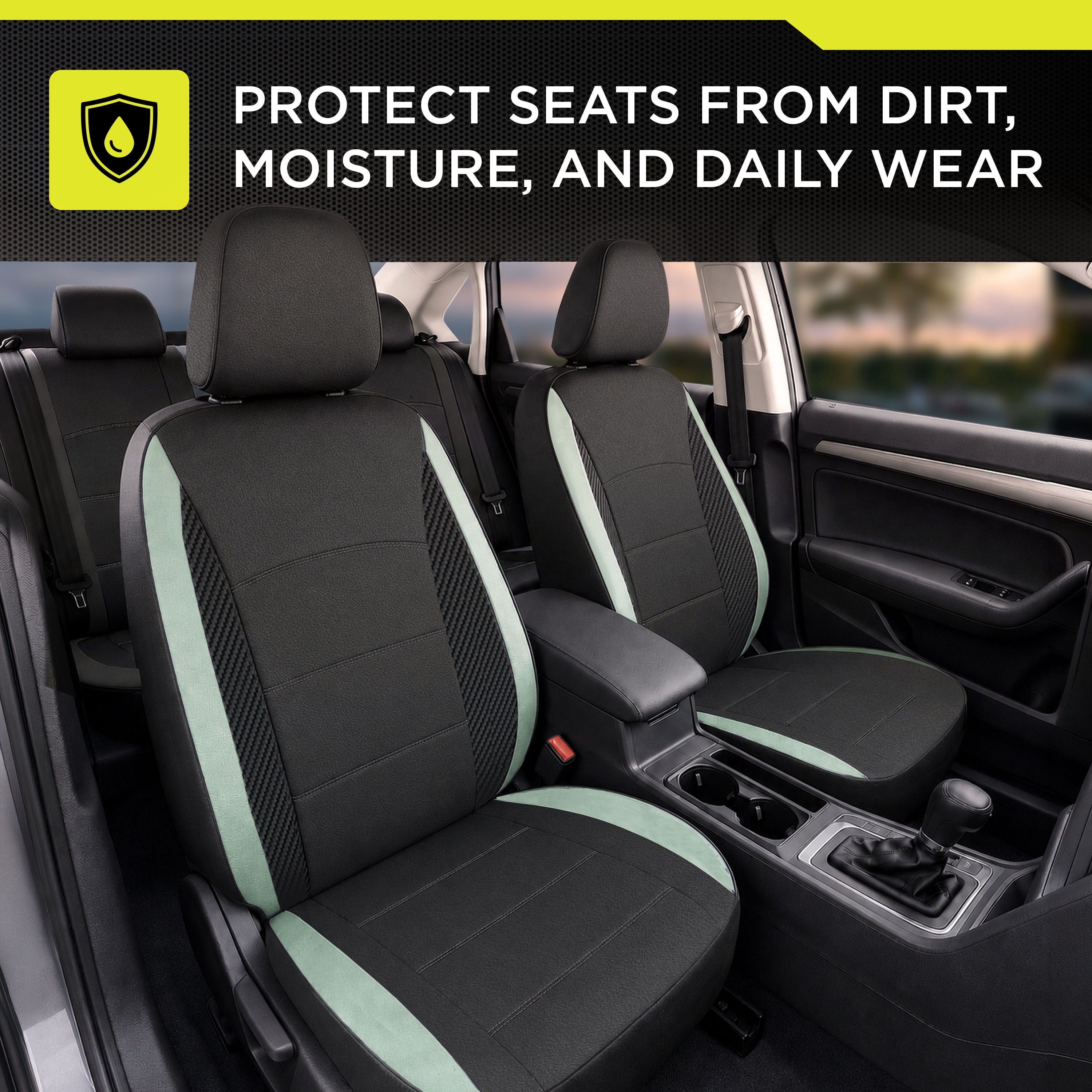 Auto Drive Seat Covers 2 Pack, Sport Front Seat Faux Leather Fits Cars SUV CUV, Black Green