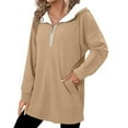 thumbnail image 4 of Womens Tops Half Zip Hooded Drawstring Solid Color Pocket Sweatshirt,Blouse for Women Khaki M, 4 of 6