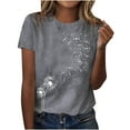 thumbnail image 2 of Wycnly Womens Tops Dressy Casual Comfy Breathable Loose Fit Trendy Pullover Tees Shirts Summer Short Sleeve Crewneck Tops Dandelion Print Blouse Gray XL, 2 of 6
