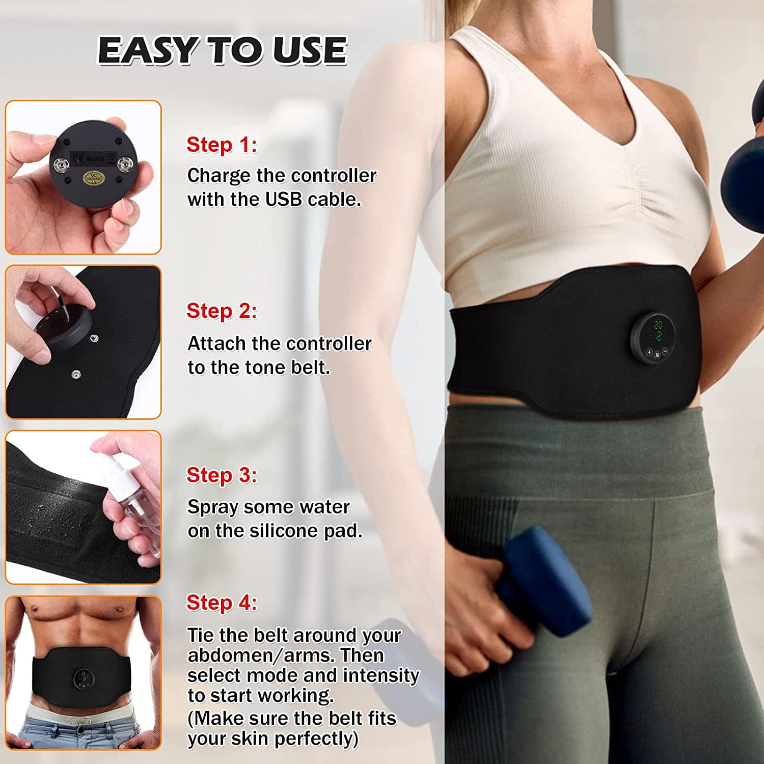 ShenMo （2 pcs）Abdominal Toning Belt Workout Portable Ab Stimulator Home  Office Fitness Workout Equipment for Abdomen，Stimulator,Ab Machine
