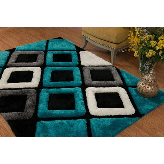 United Weavers Veria Blitzen Shag Geometric Accent Rug, Aqua, 1'10" X 3'