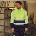thumbnail image 2 of Men's Solid Color Reflective Hooded Sweatshirt Long Sleeve Sweater Top Loose Road Work High Visibility Pullover (Yellow&Navy,S), 2 of 6