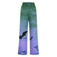 thumbnail image 3 of WXLWZYWL Halloween Pants for Women Plus Size Stretch Pants Casual Palazzo Sweatpants Bat Print Drawstring Wide Leg Pant Lounge Elastic Waist Sweatpant with Pockets, 3 of 4