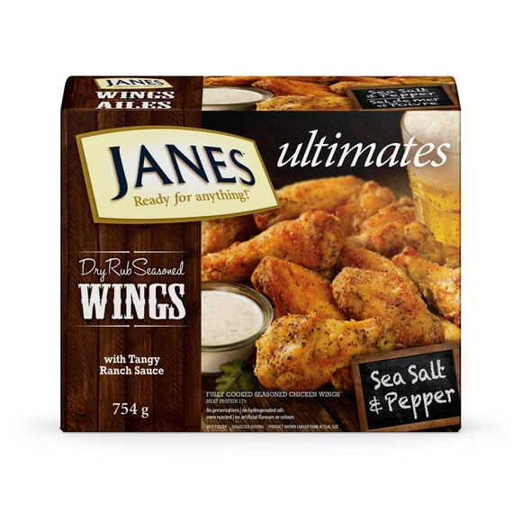 Ailes de poulet ultimes Janes assaisonnées à la marinade sèche sel de mer et poivre Ailes de poulet, 754g