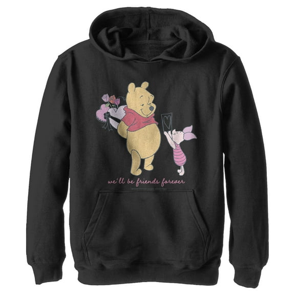 Boy's Winnie the Pooh We'll Be Friends Forever Piglet Pull Over Hoodie Black Large