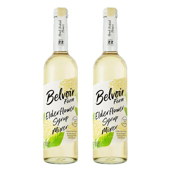 BELVOIR FRUIT FARMS Elderflower Syrup Mixer | Hand-Picked Flowers | Makes Up To 22 Glasses | Traditional Family Recipe | 500ml (16.9 fl oz) each [Pack of 2]