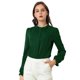thumbnail image 1 of Allegra K Blusa De Chifón Con Cuello Levantado Y Volantes De Manga Larga Con Cierre De Botones Para Oficina Y Trabajo Para Mujer Verde oscuro M, 1 of 6