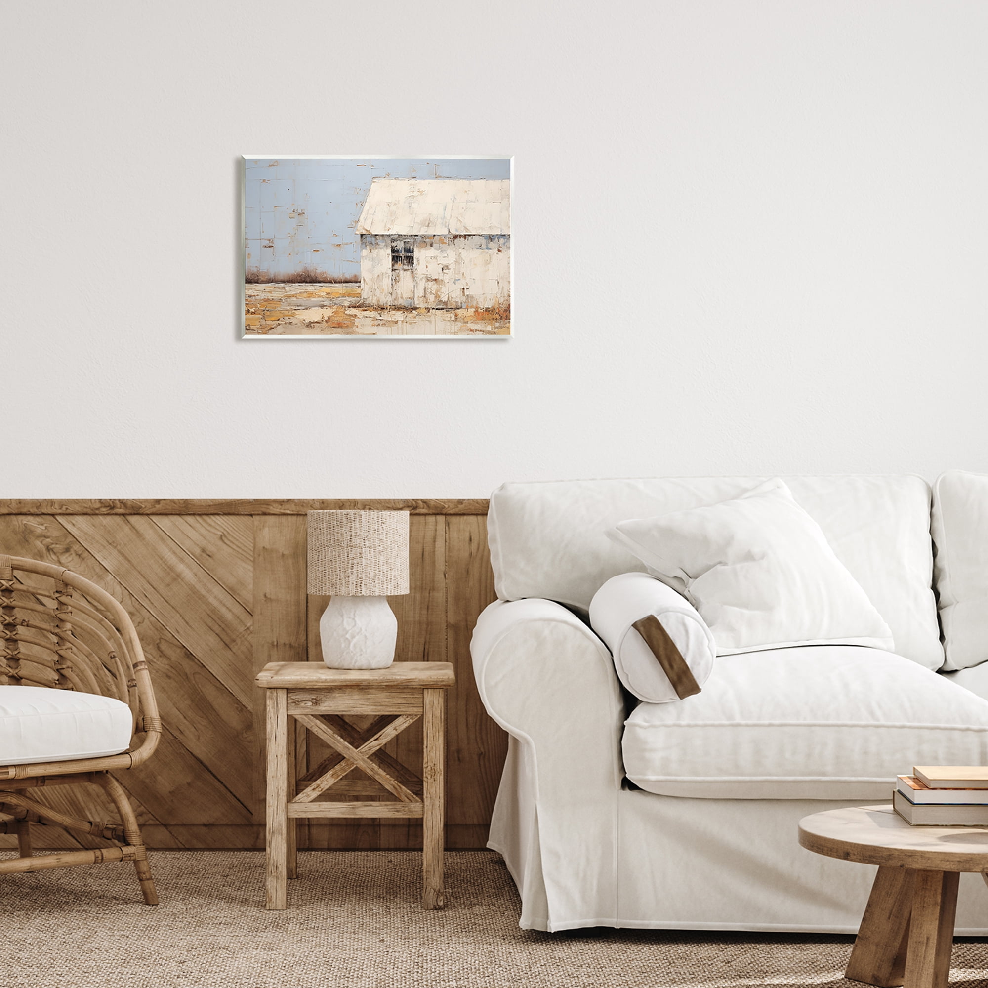 Stupell Industries Rustic White Barn Abstract Painting Unframed Art Print Wall Art, 19 x 13