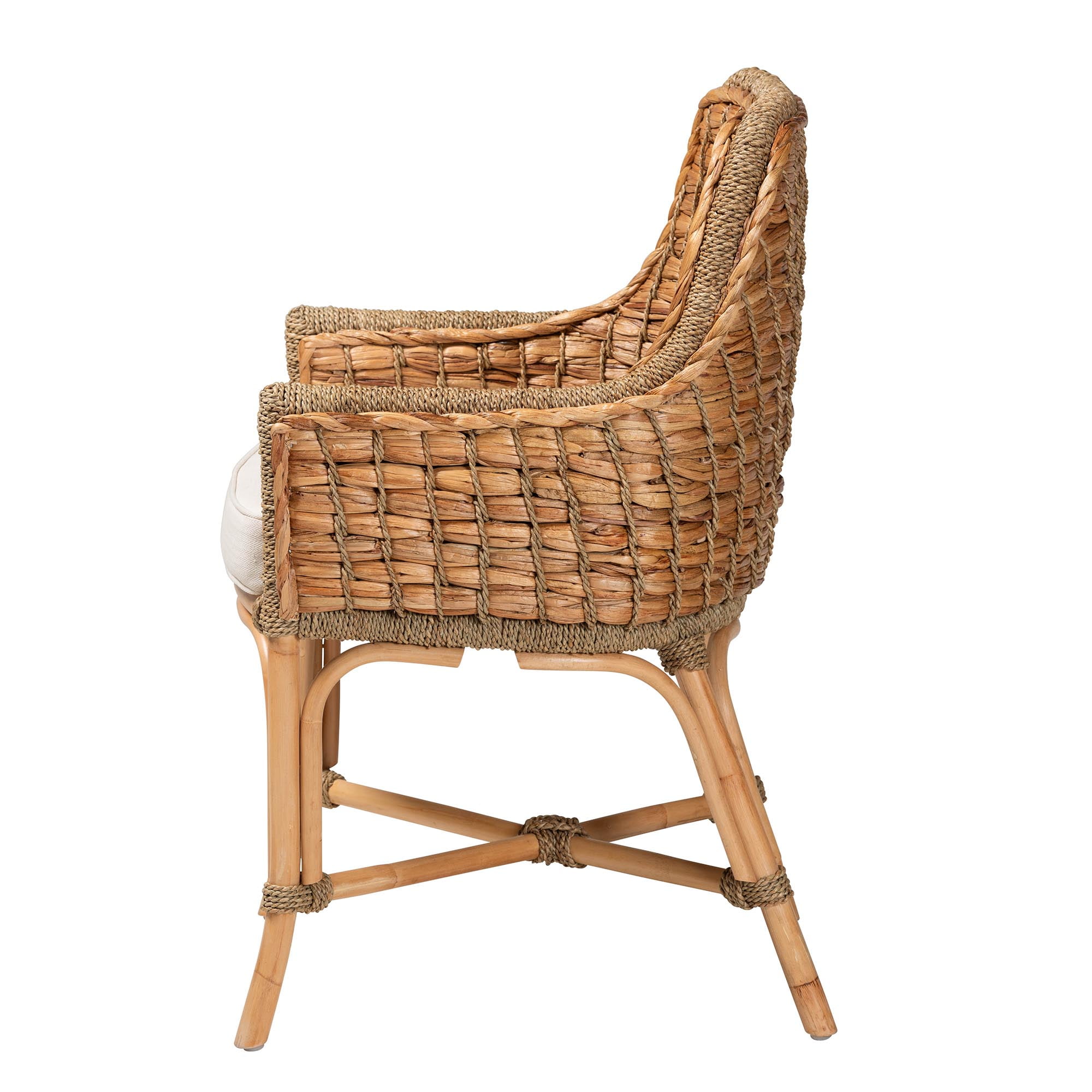 bali & pari Kyle Rattan and Seagrass BOHO Dining Chair, Natural Brown