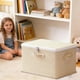 thumbnail image 1 of Caja de almacenamiento con llave con cajones – organizador plegable de tela para armario, caja beige para ropa, mantas, juguetes, manijas de tallas múltiples con cremallera, 1 of 6