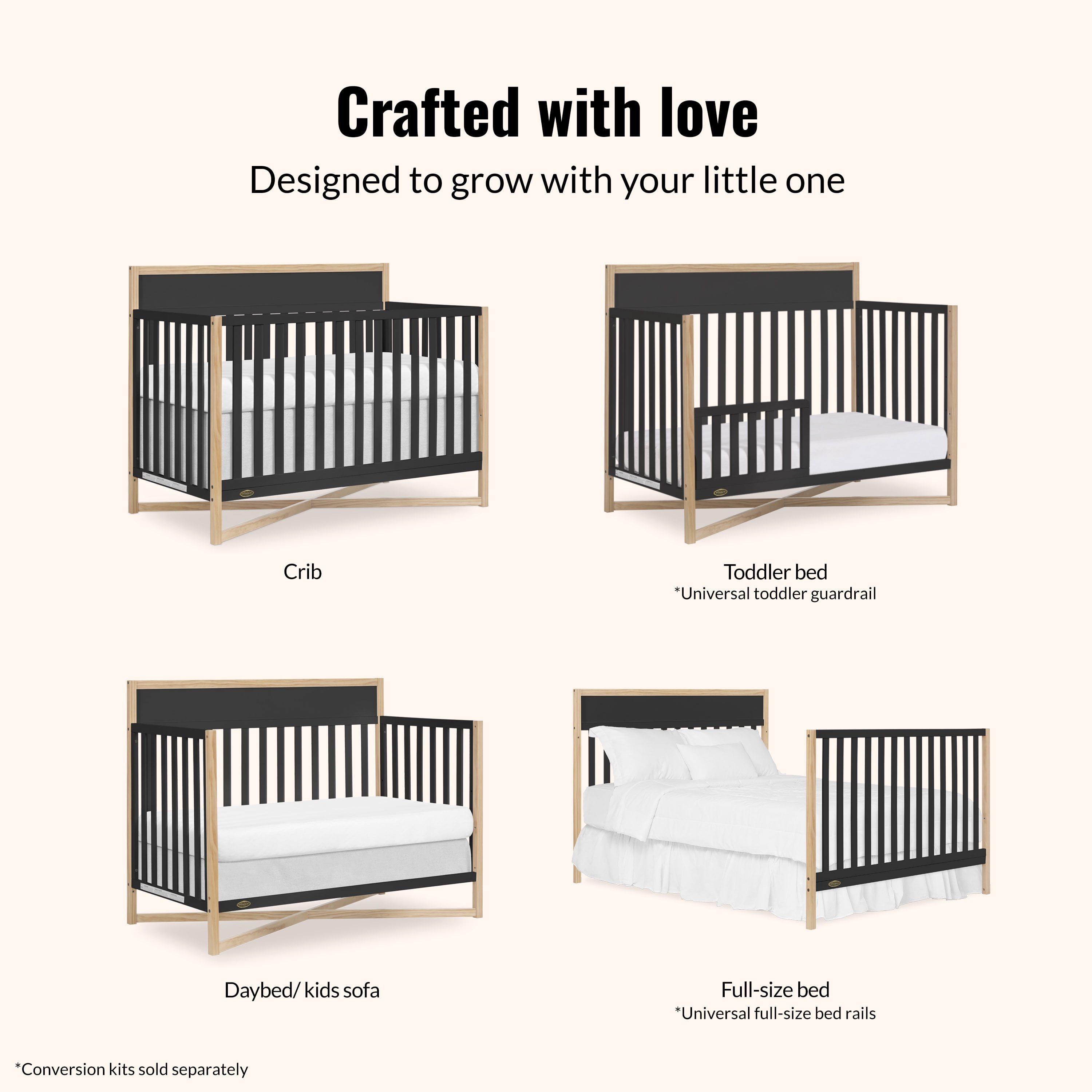Dream On Me Owen 5-in-1 Convertible Crib, Greenguard Gold & JPMA Certified, Converts from Baby Crib to Toddler Bed, Kids Bed and Full Size Bed, Matte Black