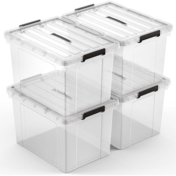 LINJH 4 Pack 23 Gallon 92 Qt Clear Plastic Storage Box Stackable Bin with Lid