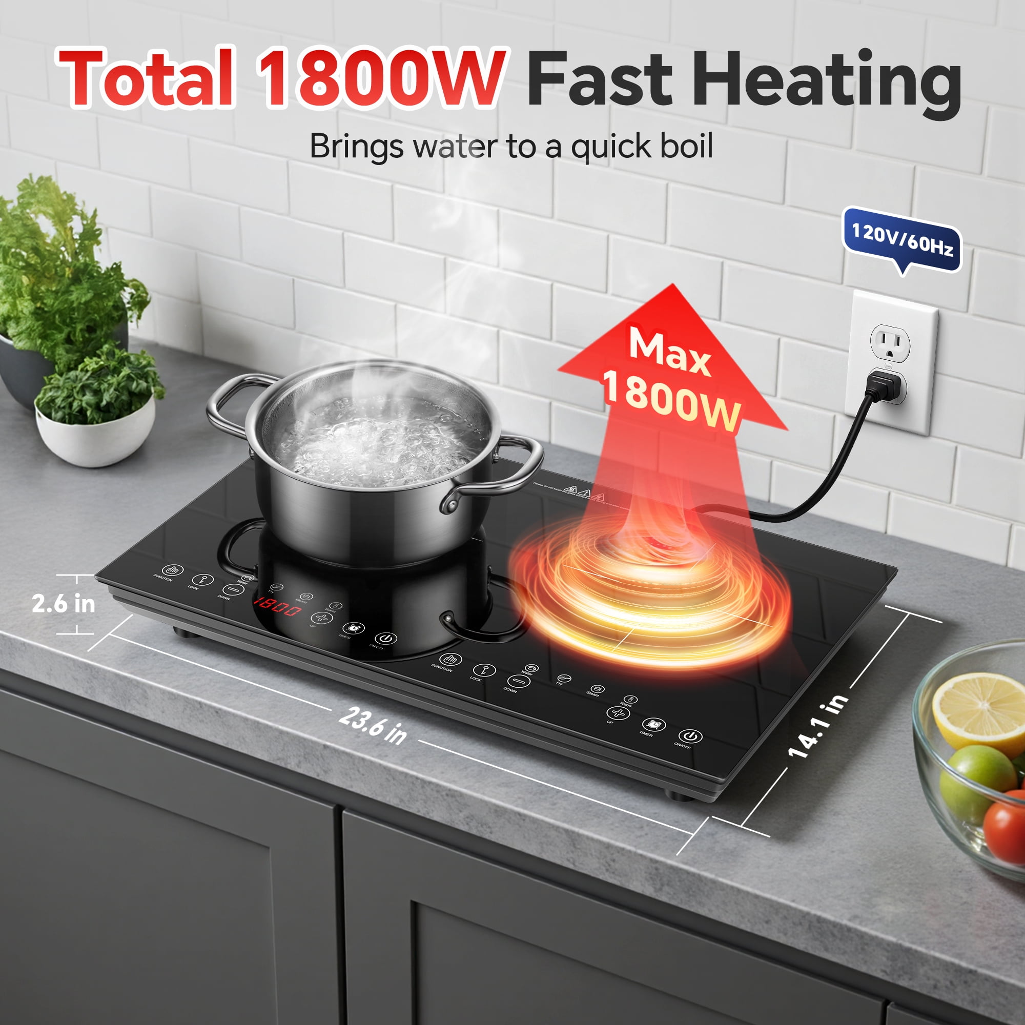 Amzgachfktch 1800W Double Induction Cooktop with 4 Presets & Touch Control in Black