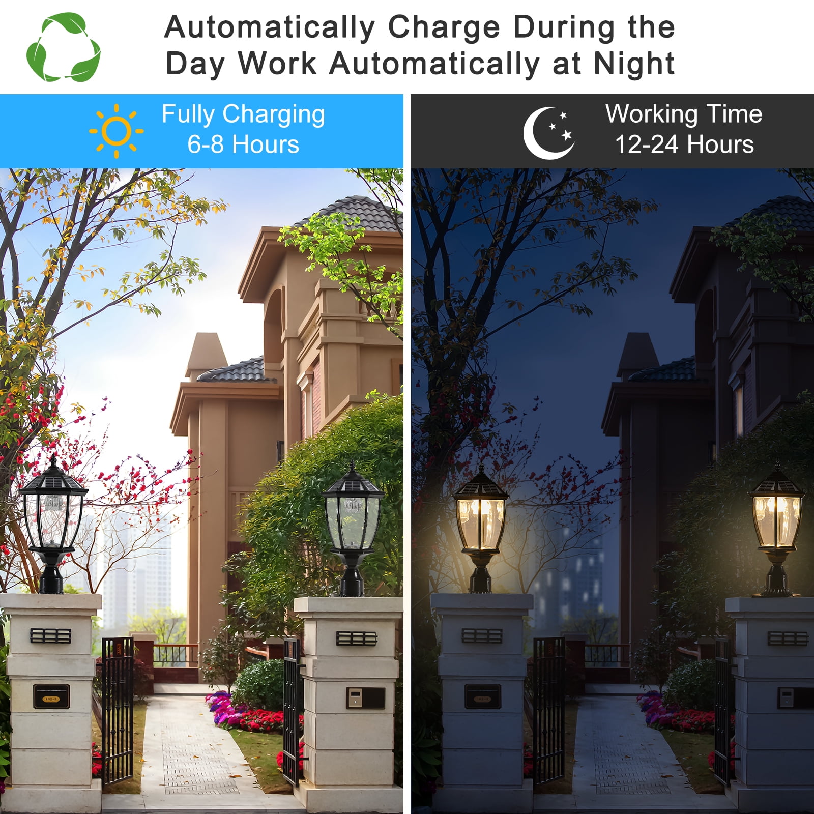 Solar Lamp Post Light, 20in (H) 3000/6000K 120 Lumens Outdoor Post Lights with Pier Mount Base, IP65 Waterproof Outdoor Lighting for Garden,Yard,Gate 2 pack