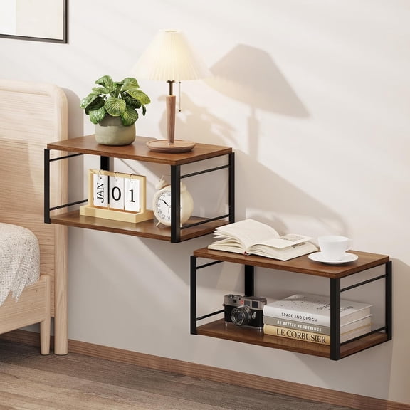 Floating Nightstand Set of 2, Wood Bedside Shelf Wall Mounted Durable Nightstand