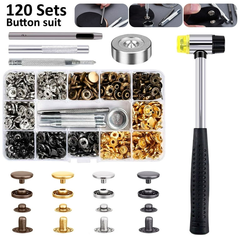 120sets Leather Snap Press Button Fasteners Kit 12.5mm Metal Heavy