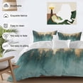 thumbnail image 3 of 3 Piece Modern Turquoise Gold Duvet Cover Set Full Size, Microfiber Comforter/Quilt Cover with Corner Ties and 2 Pillowcases, Abstract Teal Minimalist Art All Season Soft Bedding with Zipper Closure, 3 of 8
