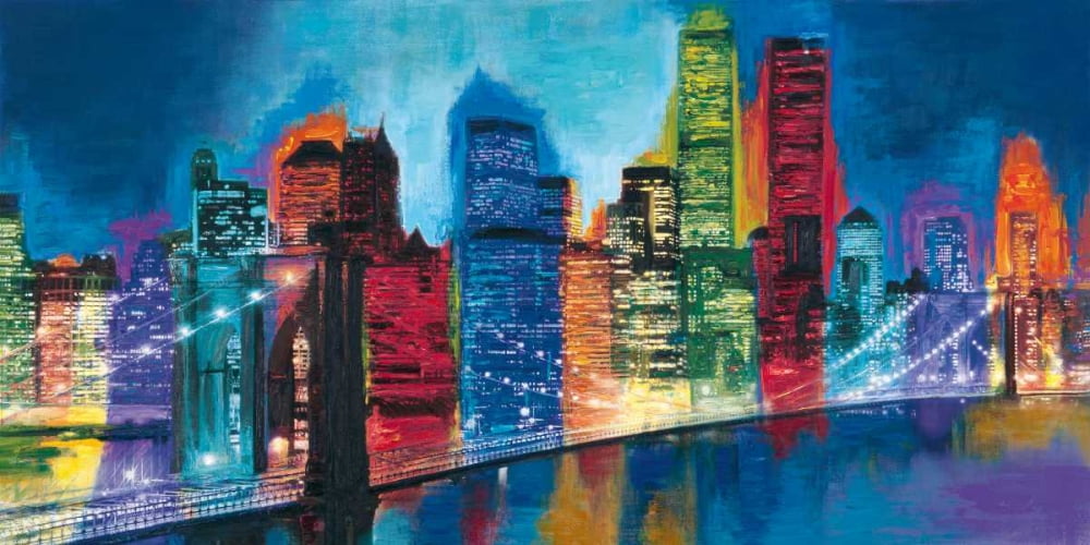 Abstract NYC Skyline at Night Poster Print by Brian Carter (36 x 18