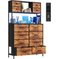 thumbnail image 3 of EDTara 12-Drawer Storage Dresser, Metal Frame Fabric Chest With Wood Top, Led Lighting, Outlet and Open Shelving, 3 of 7