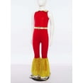 thumbnail image 3 of YiZYiF Kids Girls Shiny Metallic 70s 80s Hippie Disco Outfits Sleeveless Bell-Bottoms Dance Jumpsuit Red 10, 3 of 7